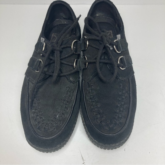 T.U.K Black Suede Viva Low Creeper Size womens 8 Mens 6 Shoes Low Platform - Picture 9 of 14